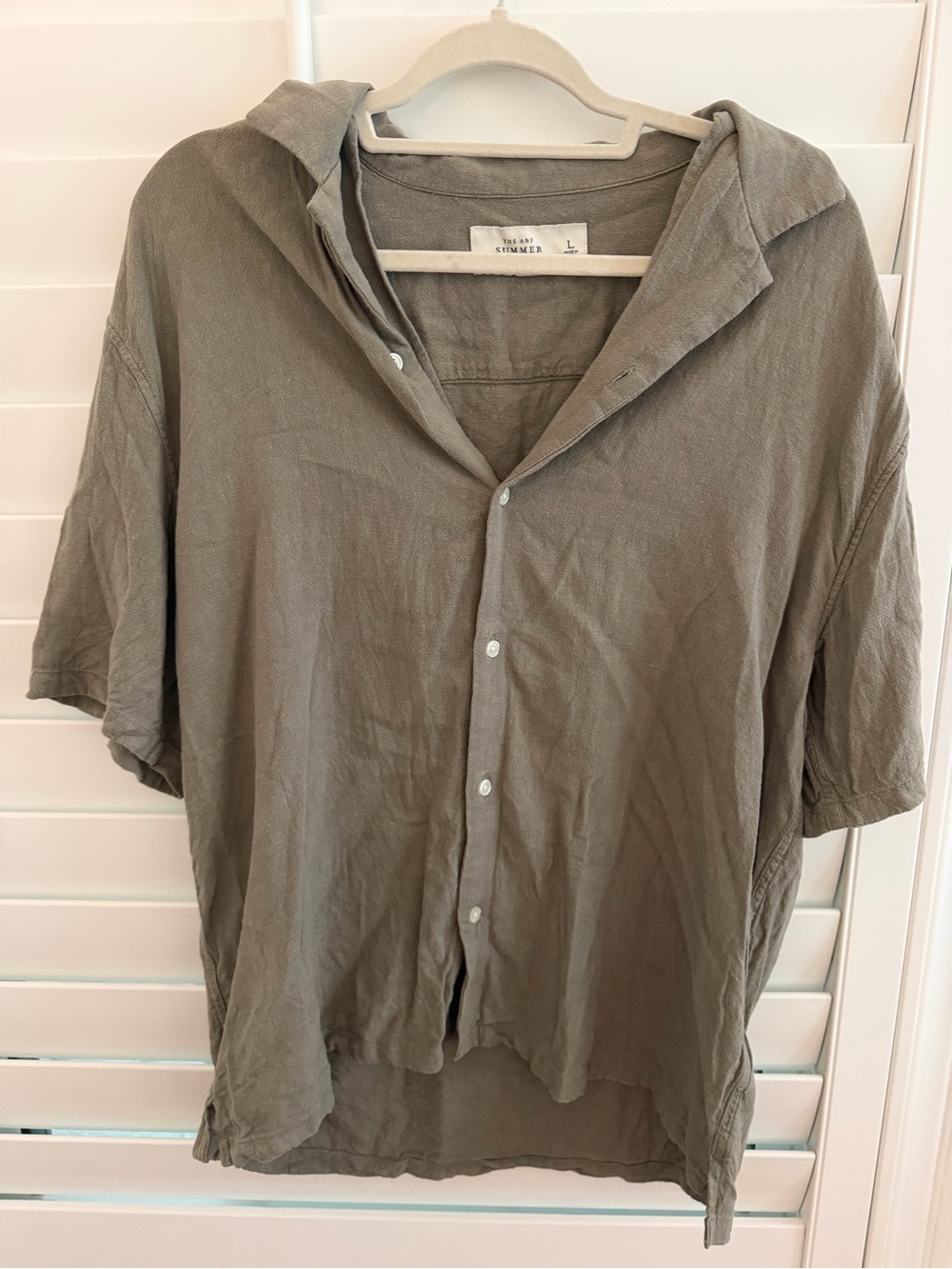 Abercrombie & Fitch Olive Green Short-Sleeve Button-Down Shirt linen